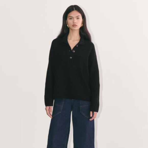 Everlane Cocoon Henley Sweater in Wool Cashmere Black S - Picture 3 of 7